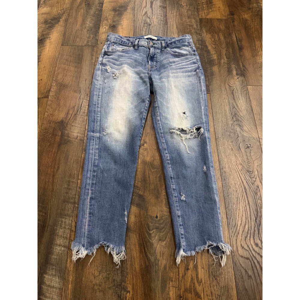 Moussy Vintage Distressed Straight Jeans Light Wash Crop Raw Hem Size 28 Japan
